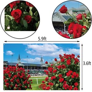 Nepnuser Kentucky Derby Photo Booth Backdrop Churchill Downs Horse Racing Party Decoration Run for The Roses Indoor Outdoor Wall Decor-5.9×3.6ft