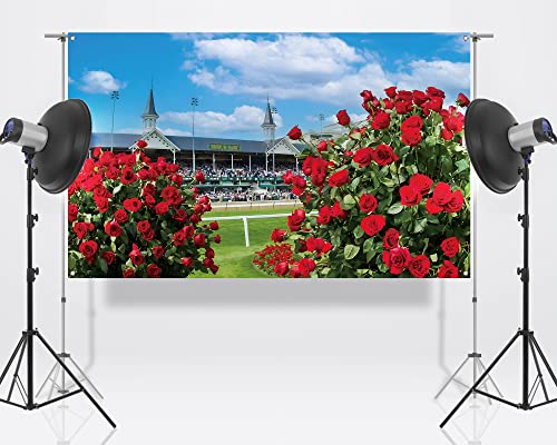 Nepnuser Kentucky Derby Photo Booth Backdrop Churchill Downs Horse Racing Party Decoration Run for The Roses Indoor Outdoor Wall Decor-5.9×3.6ft