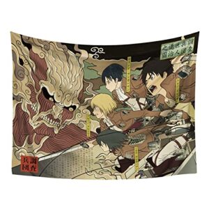 digitizerart japanese ukiyoe style tapestry wall hanging, japanese samurai ghost yorimitsu and 4 samurai exterminated monsters on oe mountain” style tapestries for bedroom home decor multi color (japanesestyle-e)