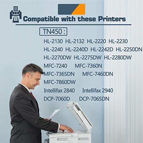TN450 Compatible TN-450 Black High Yield Toner Cartridge Replacement for Brother TN-450 DCP-7060D DCP-7065DN Intellifax 2840 MFC-7240 HL-2130 HL-2132 Toner.(4 Pack)