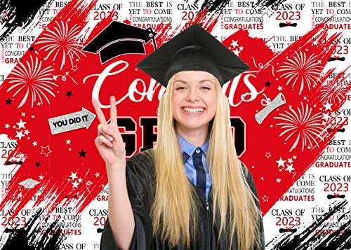 LYCGS 7X5ft Graduation Backdrop Congrats Grad Red and Silver Graduation Photo Backdrop 2023 Graduation Photography Backdrops Graduation Prom Party Decor Banner X-119