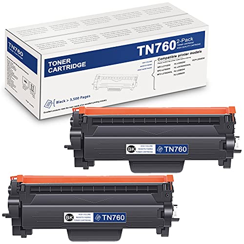 Van Enterprises High Yield 2 Pack Black TN760 TN-760 Compatible Toner Cartridge Replacement for Brother DCP-L2550DW MFC-L2710DW L2750DW L2750DWXL HL-L2350DW L2370DW/DWXL L2390DW L2395DW Printer Ink