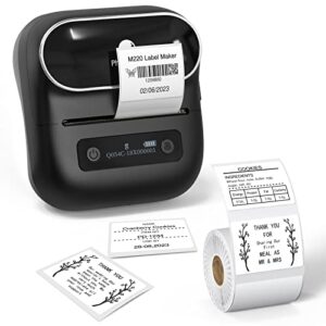 phomemo m220 label maker, 3.14 inch label printer, bluetooth thermal sticker printer for barcode, organizing, mailing, small business, storage, compatible with phone, pc, with 100 pc labels