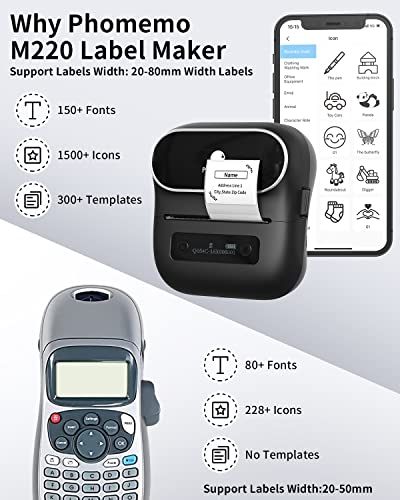 Phomemo M220 Label Maker, 3.14 Inch Label Printer, Bluetooth Thermal Sticker Printer for Barcode, Organizing, Mailing, Small Business, Storage, Compatible with Phone, PC, with 100 Pc Labels