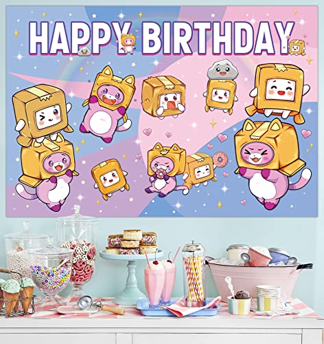 Cute Cartoon Party Supplies Cartoon Backdrop for Birthday, 5 * 3FT Girl Happy Birthday Backdrop for Party Decorations, Party Favor Banner Decor Photo Background for Girls Kids Birthday Baby Shower