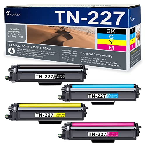 TN227 High Yield Toner Cartridge 4-Pack (1BK+1C+1Y+1M) TN227 Toner Compatible Replacement for Brother DCP-L3510CDW L3550CDW;HL-3210CW 3230CDW;MFC-L3770CDW L3710CW Printer by HUIYA