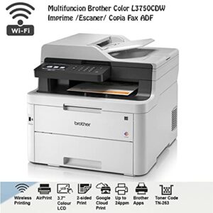 Brother Color MFC-L3750CDW All-in-One Digital Wireless Laser Printer, White - Print Copy Scan Fax - 3.7" TFT Touchscreen LCD, 24 ppm, 600 x 2400 dpi, Auto 2-Sided Printing, 50-Sheet ADF, Ethernet