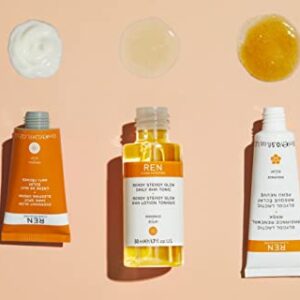 REN Clean Skincare Glow One Step Further Radiance Kit - Ready Steady Glow Daily AHA Tonic, Overnight Glow Dark Spot Sleeping Cream, Glycol Lactic Radiance Renewal Mask, ($50 Value)