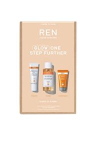 ren clean skincare glow one step further radiance kit – ready steady glow daily aha tonic, overnight glow dark spot sleeping cream, glycol lactic radiance renewal mask, ($50 value)