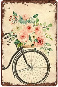 bike with flower red rose funny tin signs vintage metal sign bathroom wall decor 8 x 12 inch