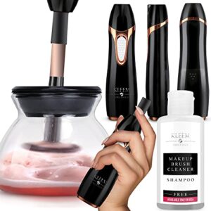 Electric Makeup Brush Cleaner Machine with FREE Makeup Cleaner Shampoo - Automatic Makeup Brush Washing Machine and Spinning Dryer with Rubber Collars - Clean, Rinse and Dry in Seconds