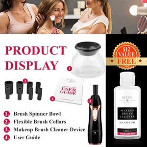 Electric Makeup Brush Cleaner Machine with FREE Makeup Cleaner Shampoo - Automatic Makeup Brush Washing Machine and Spinning Dryer with Rubber Collars - Clean, Rinse and Dry in Seconds