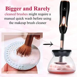 Electric Makeup Brush Cleaner Machine with FREE Makeup Cleaner Shampoo - Automatic Makeup Brush Washing Machine and Spinning Dryer with Rubber Collars - Clean, Rinse and Dry in Seconds