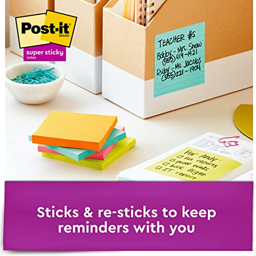 Post-it Super Sticky Notes, 4x4 in, 6 Pads, 2x the Sticking Power, Supernova Neons, Bright Colors, Recyclable (675-6SSMIA)