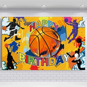 basketball happy birthday banner basketball party backdrop wall hanging decor photo background for baby shower birthday party supplies indoor/outdoor (70″ x 45″)