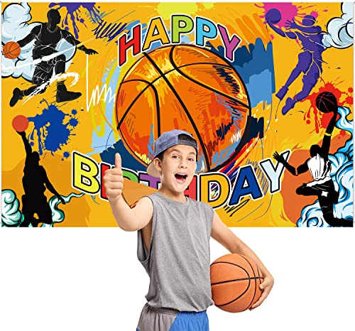 Basketball Happy Birthday Banner Basketball Party Backdrop Wall Hanging Decor Photo Background for Baby Shower Birthday Party Supplies Indoor/Outdoor (70" X 45")