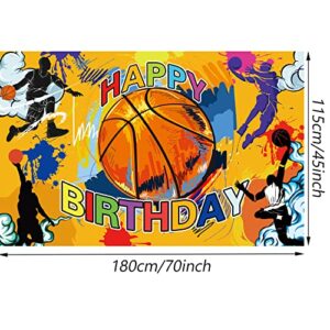 Basketball Happy Birthday Banner Basketball Party Backdrop Wall Hanging Decor Photo Background for Baby Shower Birthday Party Supplies Indoor/Outdoor (70" X 45")