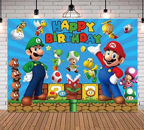 Cartoon Game Gold Coins Super Mario Happy Birthday Theme Photography Backdrops 5x3ft Kids Baby Shower Birthday Party Decor Photo Backgrounds Cake Table Decor Supplies