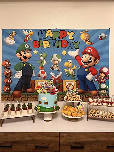 Cartoon Game Gold Coins Super Mario Happy Birthday Theme Photography Backdrops 5x3ft Kids Baby Shower Birthday Party Decor Photo Backgrounds Cake Table Decor Supplies