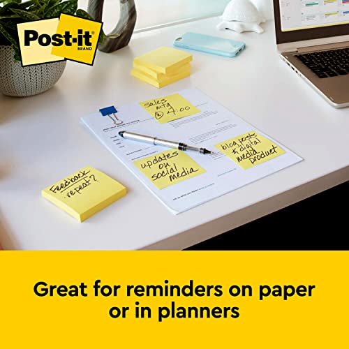 Post-it Notes, 3x3 in, 24 Pads, America's No.1 Favorite Sticky Notes, Canary Yellow, Clean Removal, Recyclable (654-24VAD)