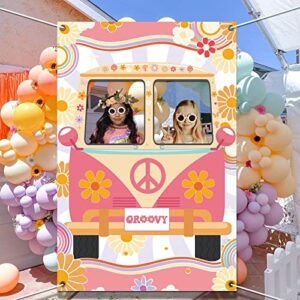 Hippie Photo Booth Props, Hippie Bus Prop Groovy Bus Photo Booth for 60'S 70'S Party, Hippie Party Decorations, Daisy Bus Photo Prop Two Groovy Birthday Decor, Groovy Photo Booth Frame - 59 × 39.4 in