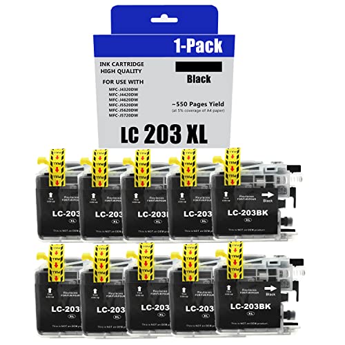 LC203XL Compatible Ink Cartridge Replacement for Brother LC201 LC203 XL LC203XL for MFC J480DW MFC J485DW MFC J880DW MFC J460DW MFC J4620DW MFC J4420DW MFC J5520DW MFC J680DW Printer Black*10Pack