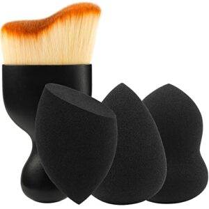 beakey 3+1 pcs makeup sponges with kabuki contour brush, beauty sponge blenders with 3 shapes for liquid foundation, cream and powder (3 sponges+ 1 contour brush)