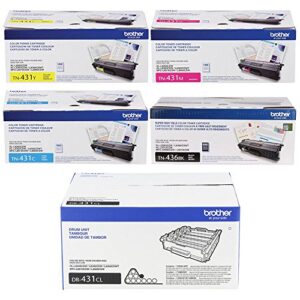 brother hl-l8360cdw toner cartridge set (tn436bk & tn431cl) with drum unit (dr431cl)