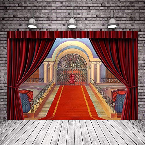 VIDMOT Castle Steps Background 7x5ft Palace Hall King Throne Background for Boy Birthday Party Cake Table Decor Red Carpet Stage Theater Backdrop Children Photo Photography Studio Set Props BJXPVV116