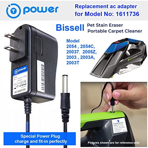 T POWER AC Adapter for Bissell Pet Stain Eraser 20037 Cordless Handheld Portable Cleaner Vacuum 1611736 1612244 Power Supply 2054 Z 2002 20028 2002Q 2003