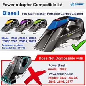 T POWER AC Adapter for Bissell Pet Stain Eraser 20037 Cordless Handheld Portable Cleaner Vacuum 1611736 1612244 Power Supply 2054 Z 2002 20028 2002Q 2003