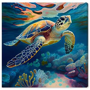wynwood studio animals contemporary canvas wall art sea turtle i living room bedroom and bathroom home decor 30 in x 30 in blue and brown