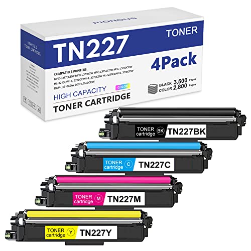 PIONOUS TN227 4 Pack (1BK/1C/1M/1Y) TN-227 TN 227 Toner Cartridge Replacement for Brother MFC-L3770CDW MFC-L3710CW MFC-L3750CDW MFC-L3730CDW HL-3210CW HL-3230CDW HL-3270CDW HL-3230CDN Printer