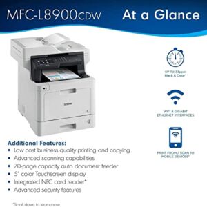 Brother MFC-L8900CDW Business Laser All-in-One Color Printer, Print Scan Copy Fax, Automatic Duplex Printing, 5 Inch Color Touchscreen, 33 ppm, 512MB, Bundle with Cefesfy Printer Cable