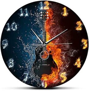 member’s day gifts for women half water half fire acoustic guitar electric guitar wall clock musical instrument surreal home decor gift for guitar players gifts for men