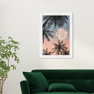 Wynwood Studio Floral and Botanical Tropical Boho Sunset Beach Canvas Wall Art Fullmoon Palm Living Room Bedroom and Bathroom Home Decor 13 in x 19 in Pink and Blue