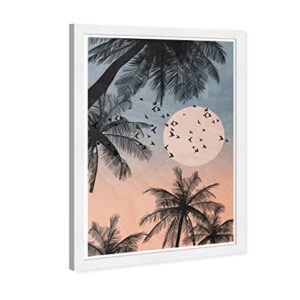 Wynwood Studio Floral and Botanical Tropical Boho Sunset Beach Canvas Wall Art Fullmoon Palm Living Room Bedroom and Bathroom Home Decor 13 in x 19 in Pink and Blue