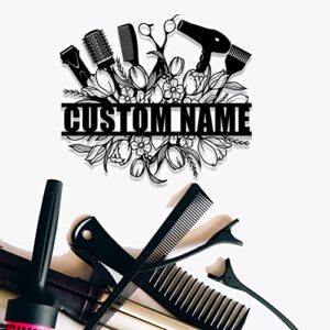 hair stylist metal sign art custom,grooming salon personalized family name sign,hair flowerscustomized gifts for hairstylist,barbershop monogram wall art home decor for studio indoor outdoor decorate
