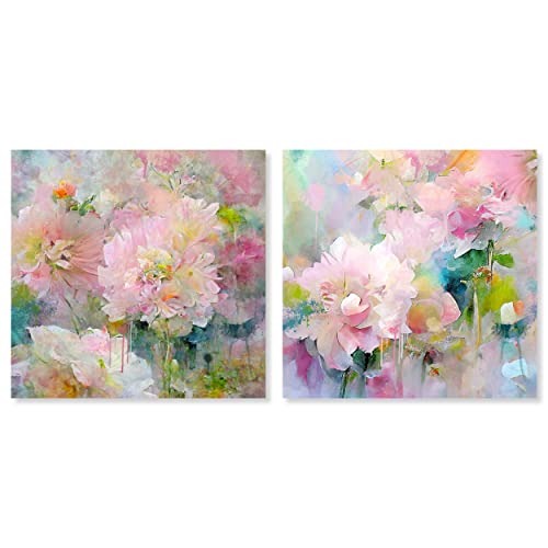 Wynwood Studio Floral and Botanical Modern Canvas Wall Art La Bloomia Set Living Room Bedroom and Bathroom Home Decor 30 in x 30 in Pink and Blue