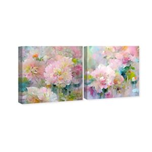 Wynwood Studio Floral and Botanical Modern Canvas Wall Art La Bloomia Set Living Room Bedroom and Bathroom Home Decor 30 in x 30 in Pink and Blue