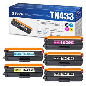 ruyy (2bk+1c+1m+1y, 5pk) tn-433 tn433 tn433bk tn433c tn433m tn433y toner cartridge high yield replacement for brother hl-l8260cdw l9310cdwt dcp-l8410cdw mfc-l8610cdw l9570cdwt toner printer