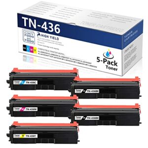 (5-pack) tn436bk tn436c tn436m tn436y toner cartridge: dra compatible replacement for brother tn436 tn-436 tn436 toner for mfc-l8610cdw l8690cdw l8900cdw l9570cdwt l9570cdw hl-l8260cdw printer ink