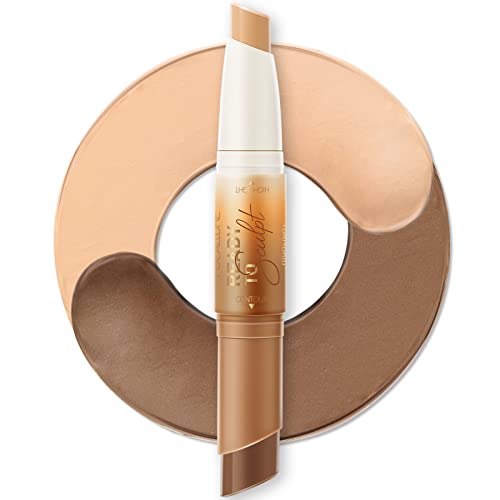 FOCALLURE 2 in 1 Cream Bronzer and Highlighter Stick,Non-greasy & Non-drying Contour Makeup Pencil,Easy to Create a Natural Matte Finishing with Highly Formula,Long Lasting & Waterproof Face Brighten Make up Pen,TAN