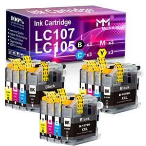mm much & more compatible ink cartridge replacement for brother lc-107 lc-105 xxl lc107 lc105 for mfc-j4310dw j4410dw mfc-j4510dw 4610dw mfc-j4710dw (12-pack, 3 black, 3 cyan, 3 yellow, 3 magenta)