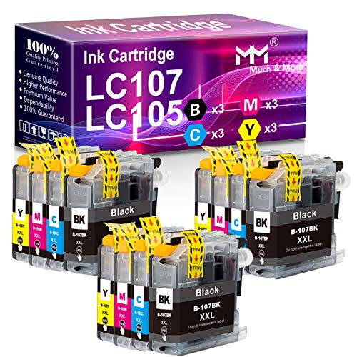 MM MUCH & MORE Compatible Ink Cartridge Replacement for Brother LC-107 LC-105 XXL LC107 LC105 for MFC-J4310DW J4410DW MFC-J4510DW 4610DW MFC-J4710DW (12-Pack, 3 Black, 3 Cyan, 3 Yellow, 3 Magenta)