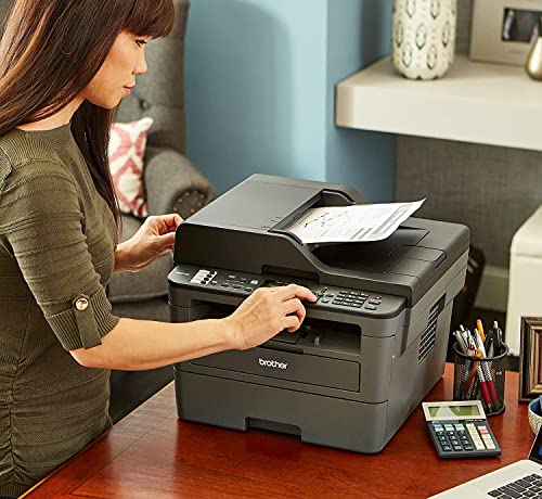 Brother MFC L26 Series All-in-One Laser Printer, Print, Copy, Scan, Fax - 26 ppm, 2400 x 600 dpi, 250 Sheets, Wireless, Mobile Printing, Auto 2-Sided Printing, with MTC Printer Cable (Renewed)