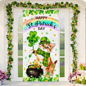 happy st. patrick’s day door cover cute cat door decoration kitty with green hat scarf clover shamrock spring door banners saint patrick’s day party decors irish day outdoor party backdrop for house