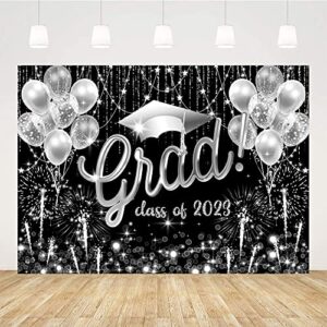 ticuenicoa 7x5ft silver black congrats grad backdrop for photoshot class of 2023 congratulations graduation party decor silver photography background prom photo booth props dessert table banner