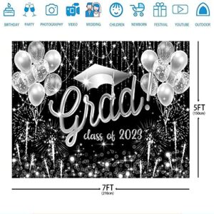 Ticuenicoa 7x5ft Silver Black Congrats Grad Backdrop for Photoshot Class of 2023 Congratulations Graduation Party Decor Silver Photography Background Prom Photo Booth Props Dessert Table Banner