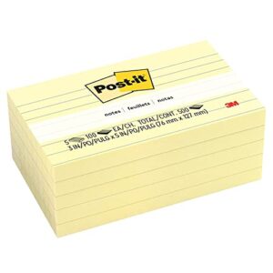 post-it pop-up notes 3 in x 5 in, 5 pads, america’s’s #1 favorite sticky notes, canary yellow, clean removal, recyclable (635-5pkss)